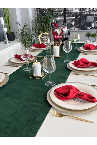 Decamor home Pearl Velvet Textured Seamless Dark Green Runner (Napkins Not In...