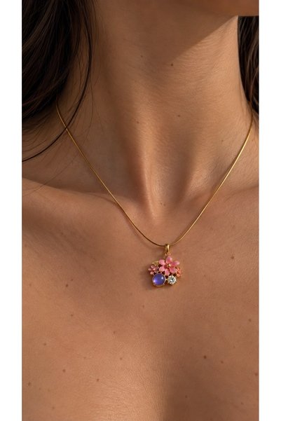 Ayzida Gold Pink Flower Garden Necklace
