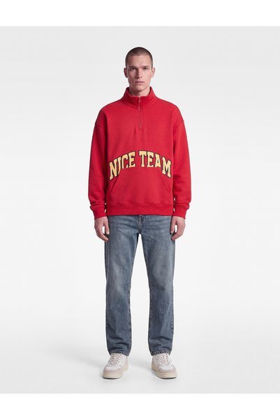 Koton Comfortable Fit Kangaroo Pocket Sweatshirt with Printed Half Zipper
