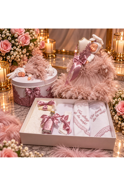 OBSIDION Set botez ANGEL - cutie trusou lumanare - roz pudra