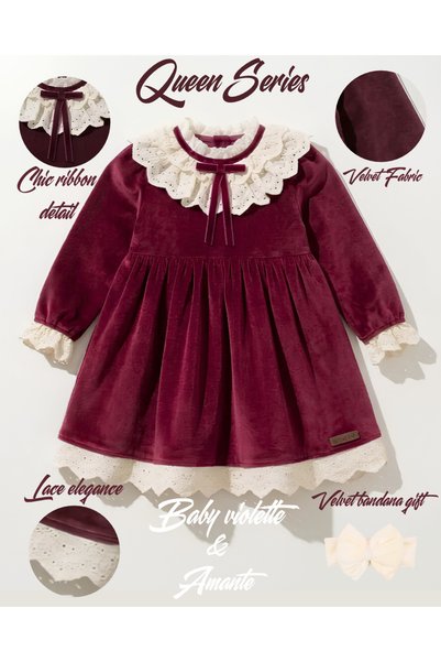 amante kıds Vintage Baby Dress Queen Dress Baby Girl Cotton Lined Velvet Baby...