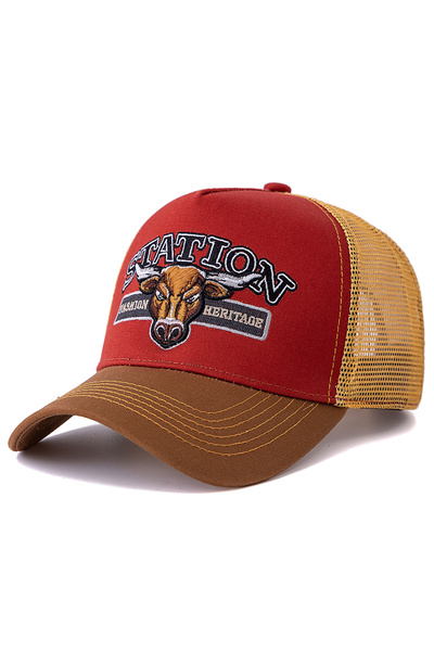 Choice1 56cm-60cm Camel Red Unisex Summer Breathable Mesh Trucker Hat Bulls H...