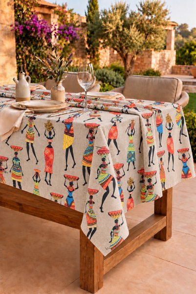 Luxoras Home Duck Fabric African Women Ethnic Patterned Decorative Plain Tabl...