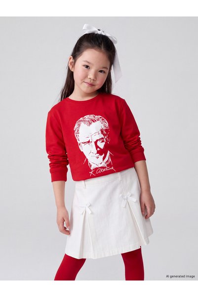 LC Waikiki Peak New Season Red Crew Neck Printed Girls' T-Shirt