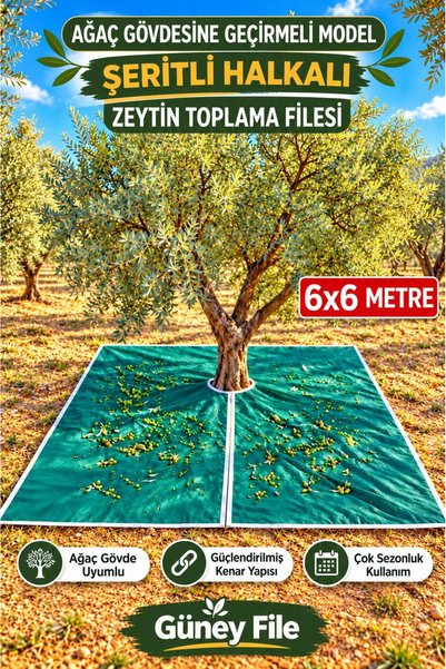 güney file 6 x 6 M Zeytin Sergenliği %75lik Şeritli Halkalı Zeytin Çulu