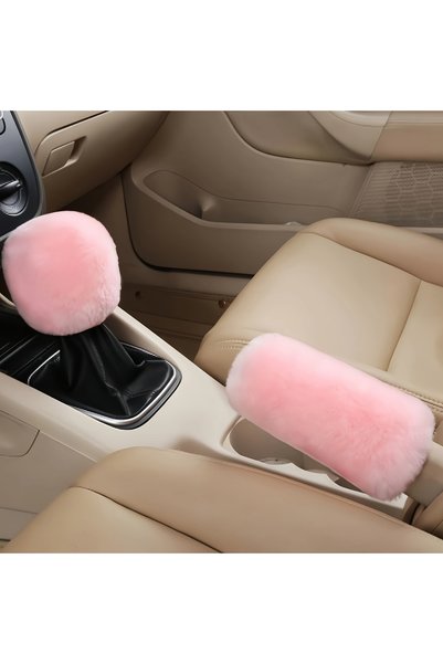 Choice1 2pcs pink Winter plush car gear sleeve, gear lever sleeve, handbrake ...