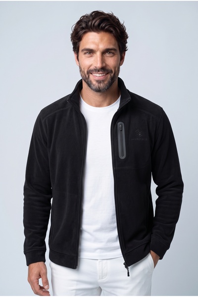 lumberjack Hanorac din fleece pentru bărbați, negru, cu mânecă lungă și fermo...