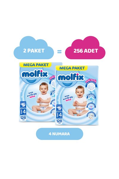 Molfix Kanal Teknolojisi Mega Paketi 4 Beden Maxi 256 Adet