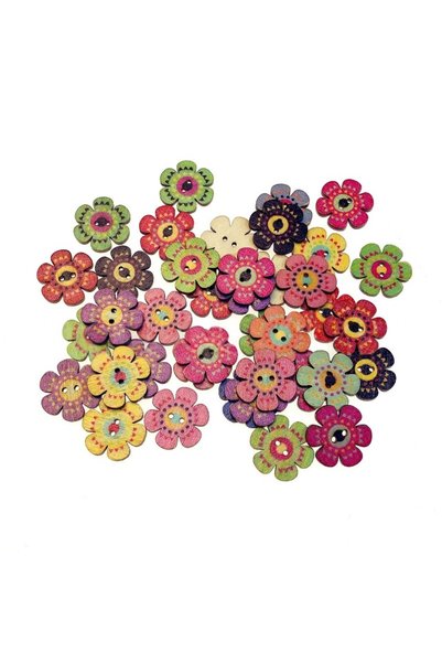 Choice 20mm(0.79inch) 50pcs 50Pcs 20mm Wood Buttons Mixed Color 2 Holes Flowe...