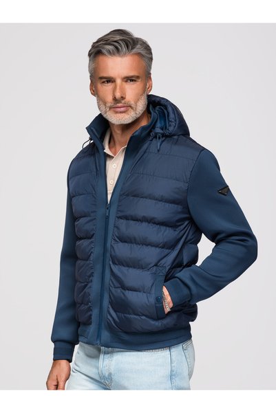 OMBRE Gesteppte Bomberjacke mit Kapuze und gestrickten Ärmeln, Schwarz OM-JAL...