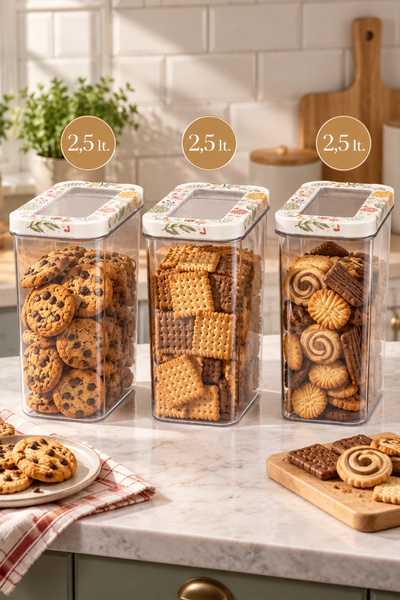 Herevin 3 Parça 2,5 Lt Botanica Desenli Erzak Bakliyat Saklama Kavanozu Seti
