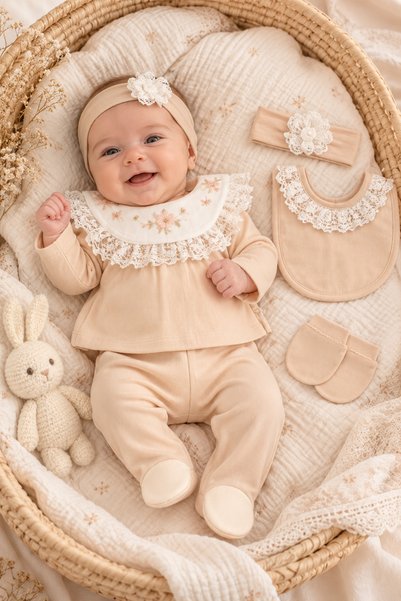 Cherub Baby Floral Collar Embroidered Baby Girl 5-Piece Set Newborn 5-Piece H...