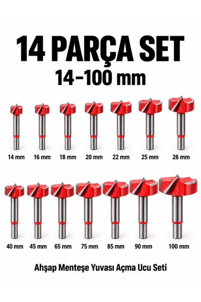 SENBANG Menteşe Yuvası Açma Freze Matkap Ucu Seti 16’lı (14–100 mm) Ahşap Pan...