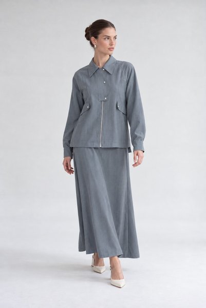 Levidor Pocket Detailed Zippered Skirt Set Green