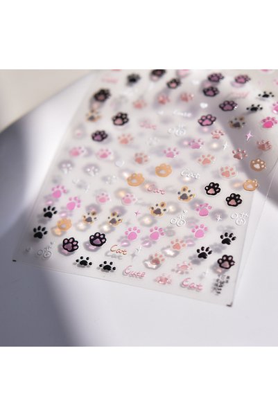 Choice3 1pcs Nail Stickers Cat Cute Jelly Pink Cat Paw Cartoon 5D Embossed Re...