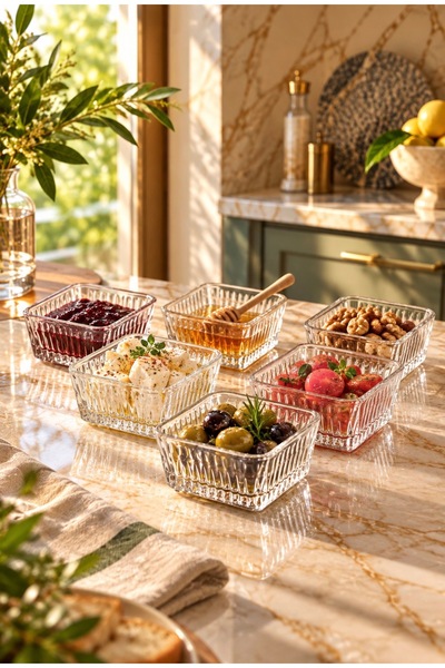 Sigma Home Valetta - Set of 6 Glass Breakfast and Snack Bowls 10 cm Square Gl...