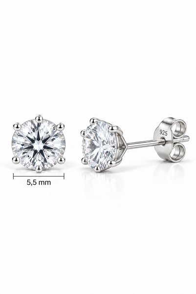 Silvano Jewelry 925 Ayar Gümüş 5.5 mm Taşlı Çivili Minimal Tektaş Küpe