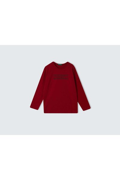 United Colors of Benetton تي شيرت أطفال بأكمام طويلة مع طباعة الشعار