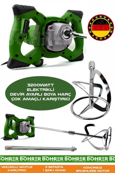 BÖHRER Alman 3200W Devir Ayarlı Çift Şanzıman Yeni Nesil Elektrikli Boya Harç...