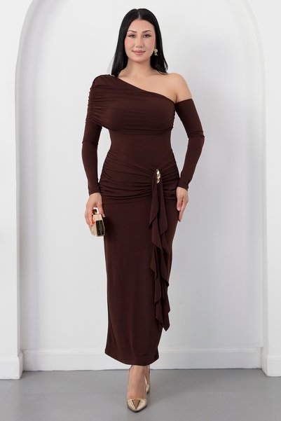 PULLIMM One-Shoulder Long Sleeve Sandy Dress K-262717