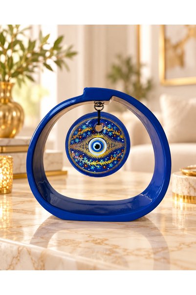 Home Nazar Gözlü Dekoratif Masa Süsü – Mavi Standlı Mandala Desenli Obje 15x1...