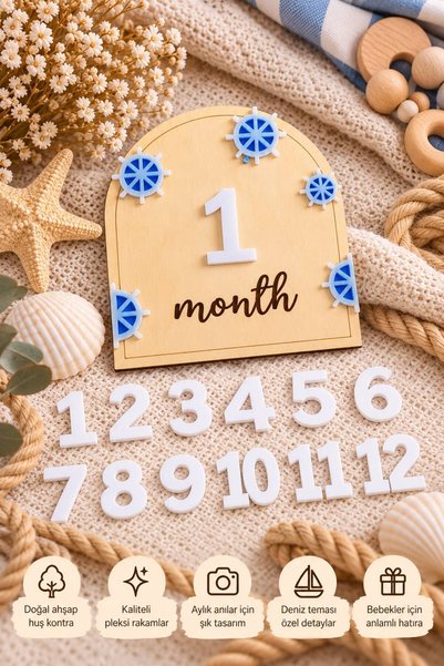 SOLIS DESIGN Natural Birch Plywood & Plexiglass Numbered Baby 12 Month Milestone Cards | Photo Shoot Set
