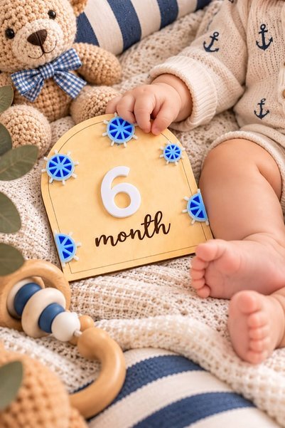 SOLIS DESIGN Natural Birch Plywood & Plexiglass Numbered Baby 12 Month Milestone Cards | Photo Shoot Set