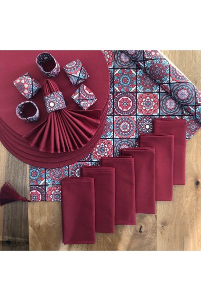 desenizmir American Service, Christmas Table, Claret Red Ceramic 6 Plates, 6 ...