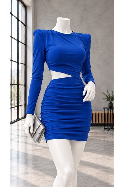 Modafeminen Padded Crop Skirt Set 582003 Cobalt Blue