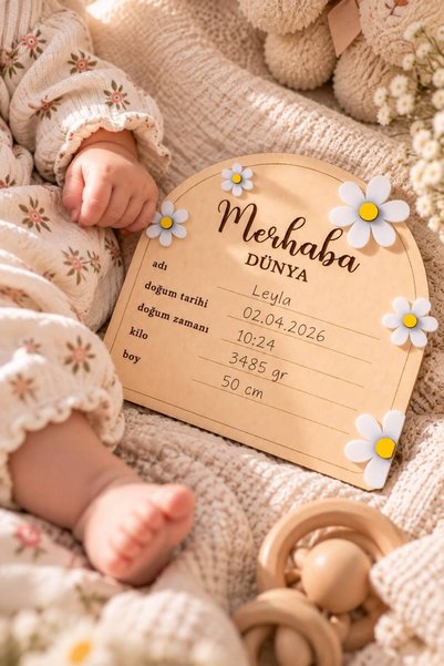 SOLIS DESIGN Natural Wood Birch Contrapedic Plexiglass Daisy Newborn Memory Board |   Hello World Baby Hospital and Room Decoration