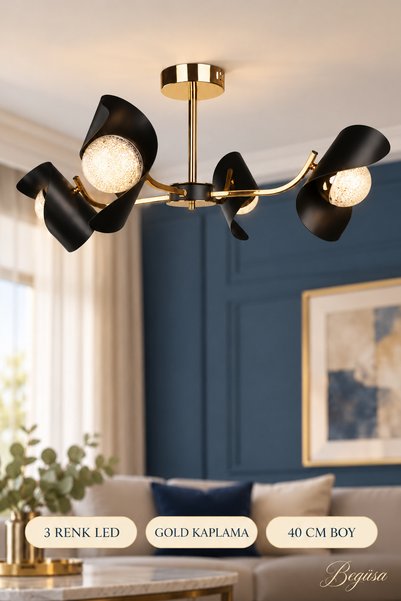 Begüsa Barella Ledli 4.Lü Avize Gold Kaplama, Modern LED Avize, Gold Detaylı ...