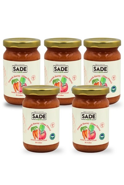 Sade Organik Organik Havuç-Elma Püresi 100gr +4 Ay ( 5'li Paket )
