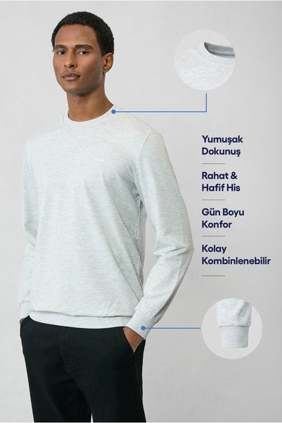 Kiğılı Crew Neck Regular Fit Embroidered Basic Thin Sweatshirt