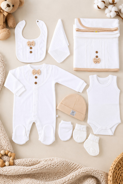 Babyhola Organik %100 Pamuk Kız Erkek Bebek Yenidoğan Tulum Zıbın Battaniye 8...