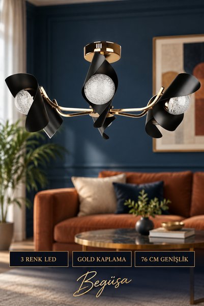 Begüsa Barella Ledli 6.Lı Avize Gold Kaplama, Modern LED Avize, Gold Detaylı ...