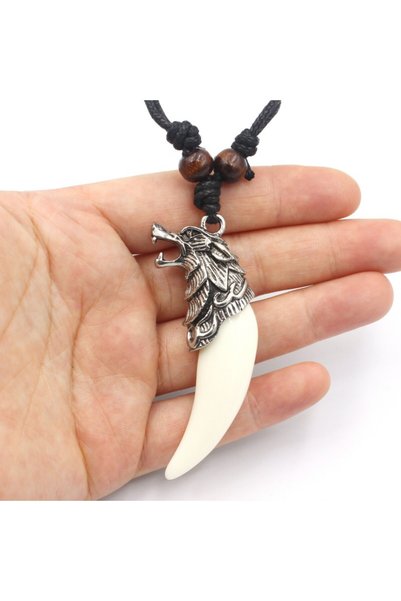 Choice Antique Silver Plated Vintage Silver Plated Wolf Tooth Pendant Necklac...