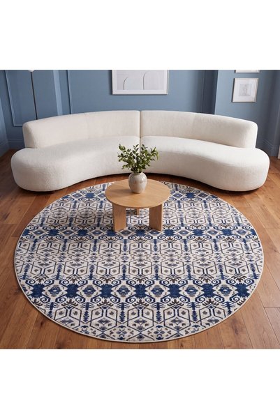 Al Kaffary Carpet سجادة ألكافاري نورينا مستديرة، بيج وأزرق، 200 × 200 سم