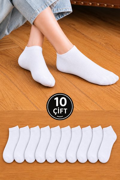 KZS Collection 10 Çift Ekonomik Paket Beyaz Patik Çorap – Kadın Erkek Unisex,...