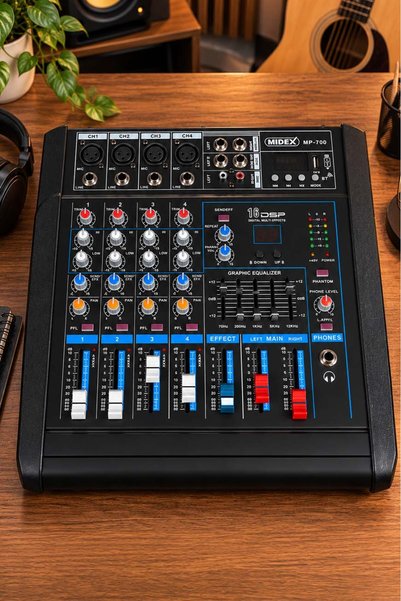 Midex Mp-700 Power Mikser Amfi 2x350w 4 Kanal Dsp Efekt Eq Usb