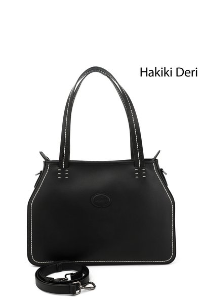GÖNDERİ(R) Kadın Siyah Hakiki Deri El ve Omuz Çantası