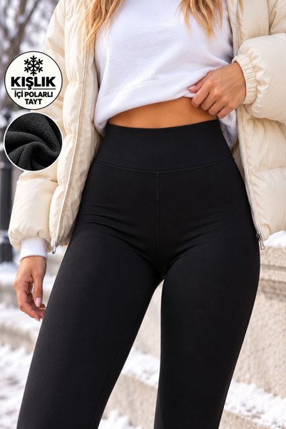 Enha Wear Kadın Siyah Kışlık İçi Polarlı Yüksek Bel Toparlayıcı Korseli İnter...