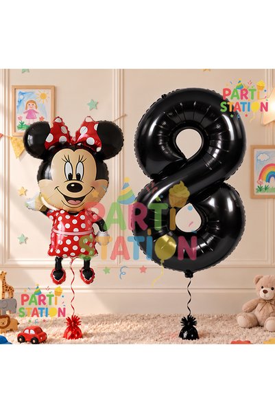 Parti Station 1 Year Old Minnie Mouse Birthday Set - Concept Black Number Bal...