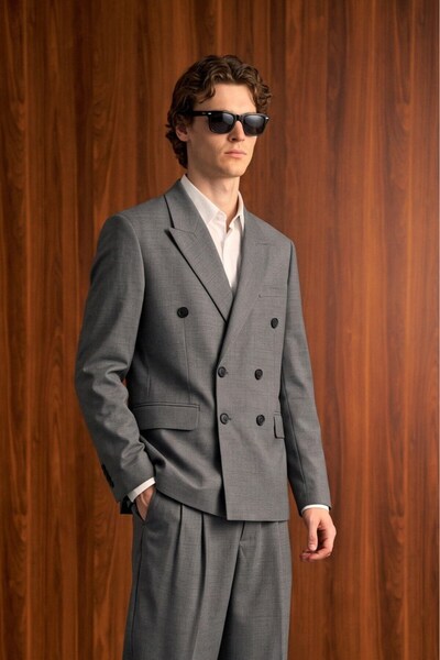 ablukaonline Men's Oversize Double-Breasted Modern Suit Anthracite