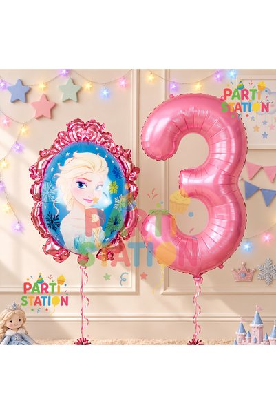 Parti Station مجموعة بالونات عيد ميلاد فروزن بعمر 3 سنوات، مجموعة بالونات عيد...