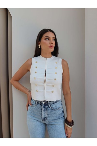 ESRAHELVACI Gold Buttoned Vest Blouse