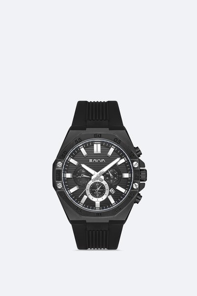 Avva Men's Black Gift Boxed Silicone Cord Wristwatch B009043