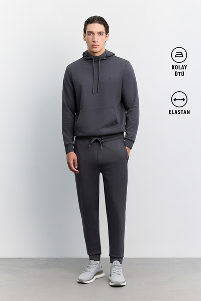 Avva Men's Anthracite Elastic Waist Lace-Up Easy-Iron Regular Fit Sweatpants ...