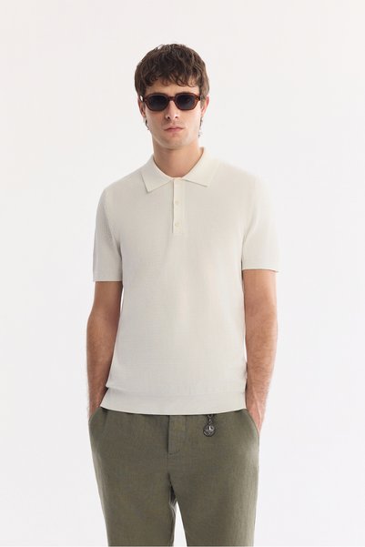 Avva Men's Ecru Polo Neck Soft Touch Regular Fit Knitwear T-Shirt A61Y5046