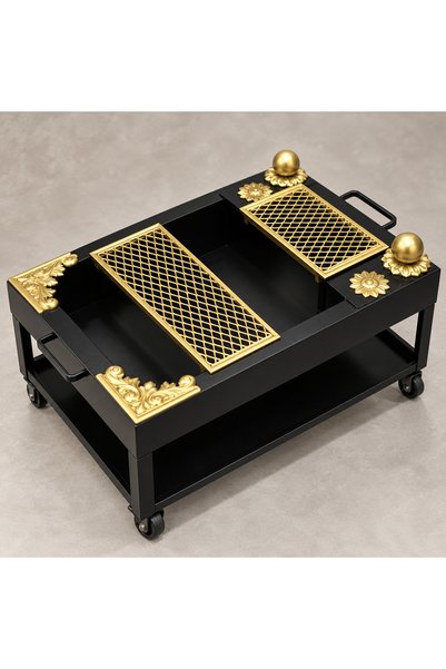 Generic منقل حطب منقوش أسود بذهبي بكفرات 46x66