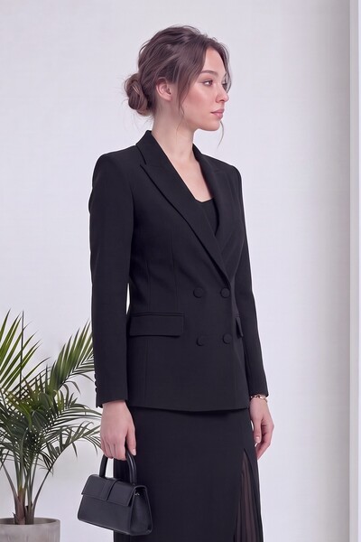 zks grup tekstil Set de trei piese pentru femei: sacou blazer, fustă crop, țesut cu detaliu la cataramă din șifon, maro, negru, visiniu